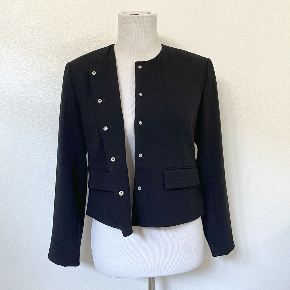 A New Day - Collarless Cropped Blazer Jacket with Pockets | Black, 4, Small
